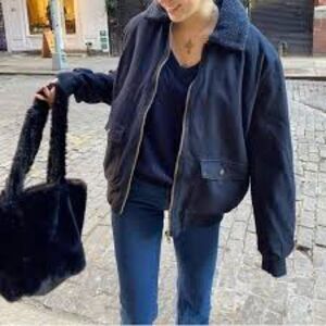 Womens Small John Galt Black Jacket Corduroy Collar Full Zip Carhartt Inspired